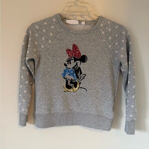 Gap x Disney Minnie Mouse Pullover Sweatshirt Sweater Gray Sequin Polka Dot 8/9